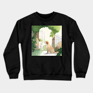 Adorable Drawing Dog in French Garden Crewneck Sweatshirt